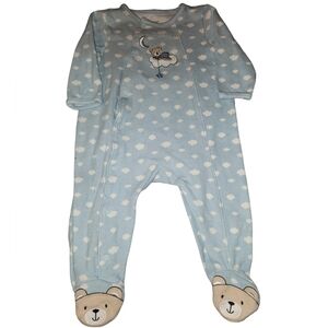 Baby footie pajama with clouds and bear on feet- Little Me- 6M